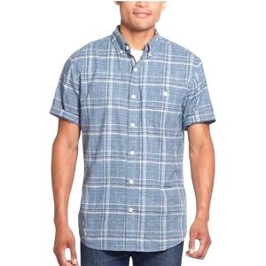 Weatherproof Men Shirt Linen Cotton‎ Blend Short Sleeve Blue White Size Medium